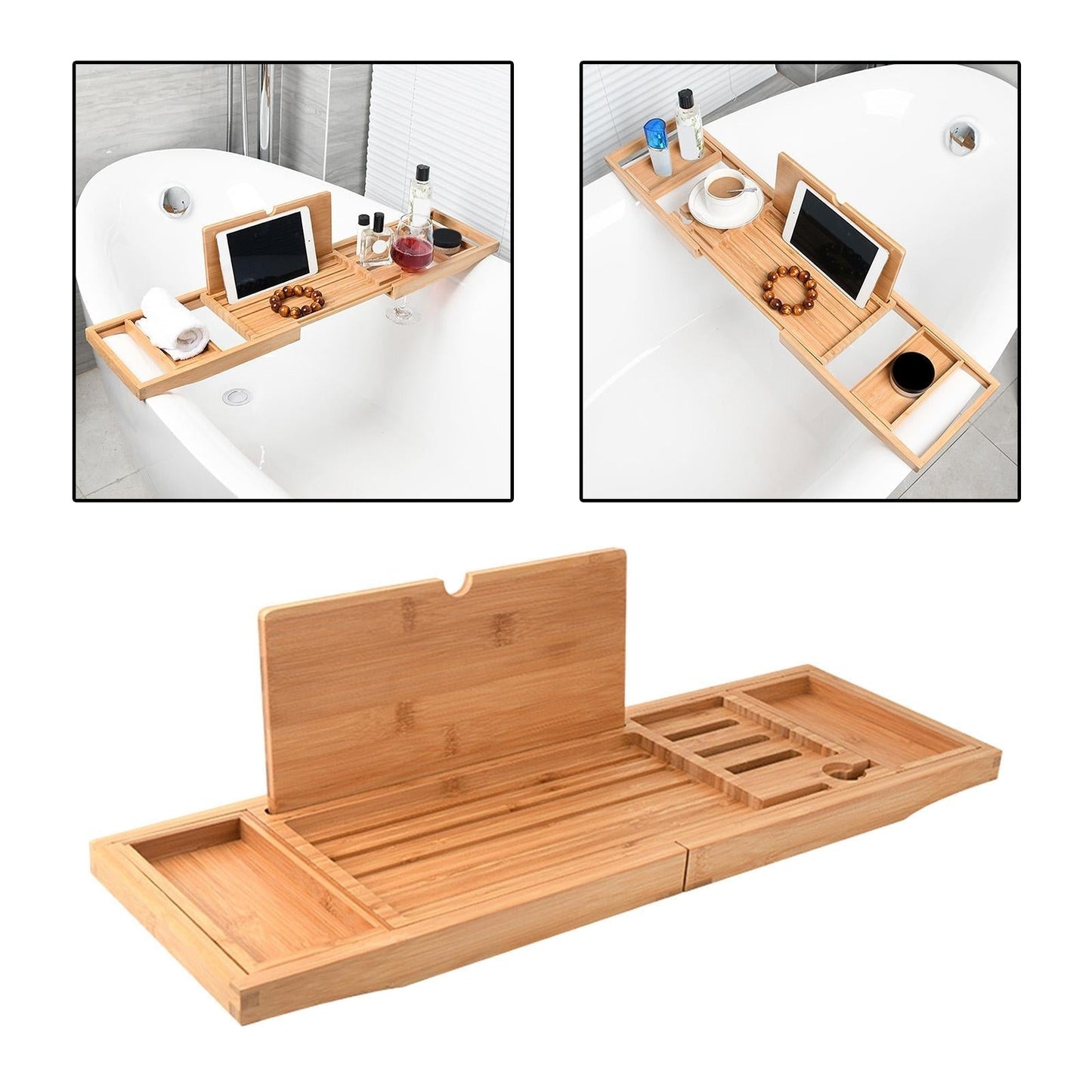 Expandable Bathtub Wooden Bathtub Caddy Tray