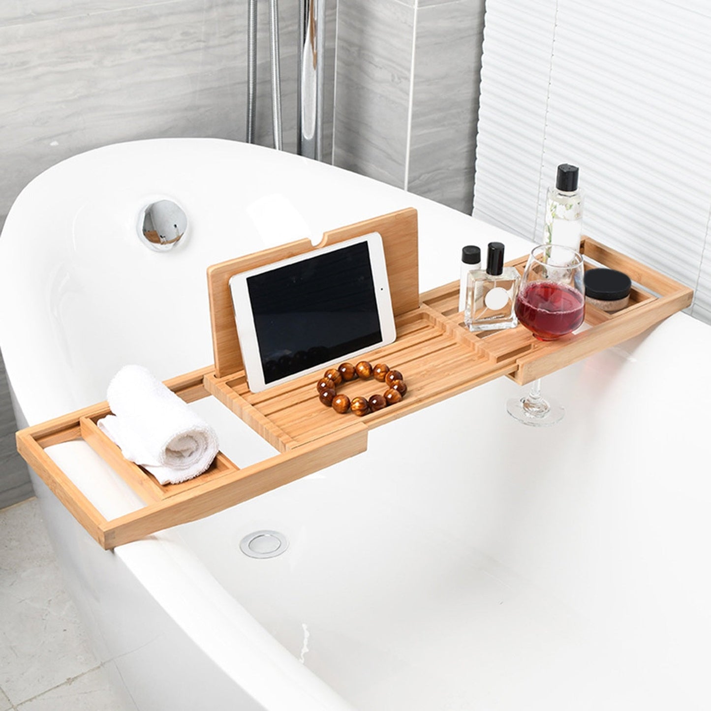 Expandable Bathtub Wooden Bathtub Caddy Tray